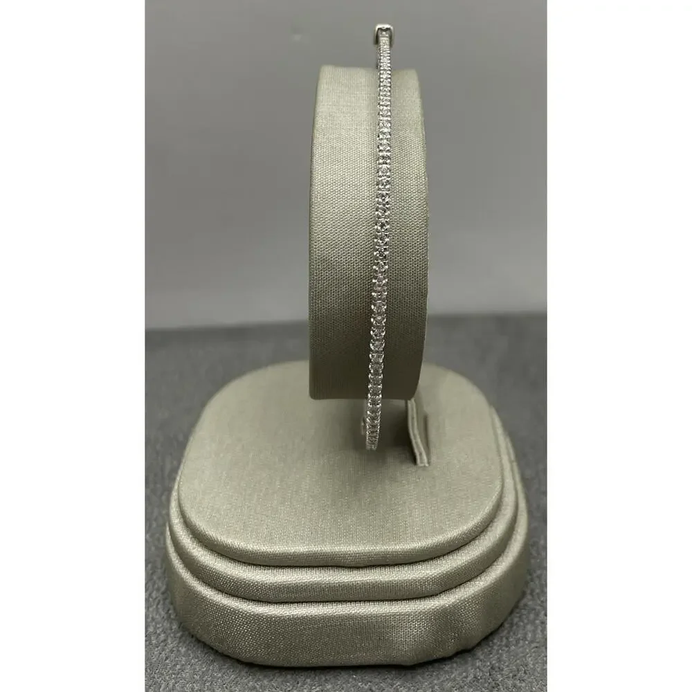 14K White Gold Thin Bangle Style Bracelet W/ Diamonds (24695)